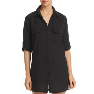 Ralph Lauren • Crushed Cotton Camp Shirt Swim Cover-Up Tunic Top in Navy Blue